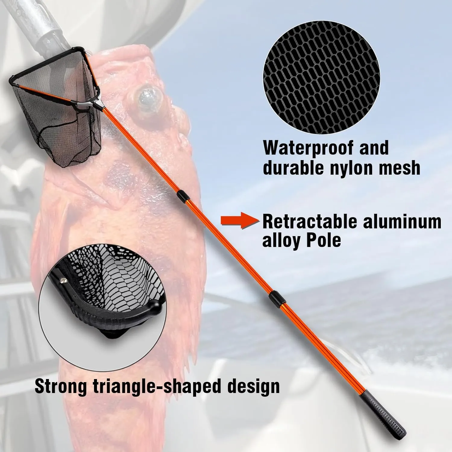 Fiblink Folding Aluminum Fishing Landing Net Fish Net with Extending Telescoping Pole Handle