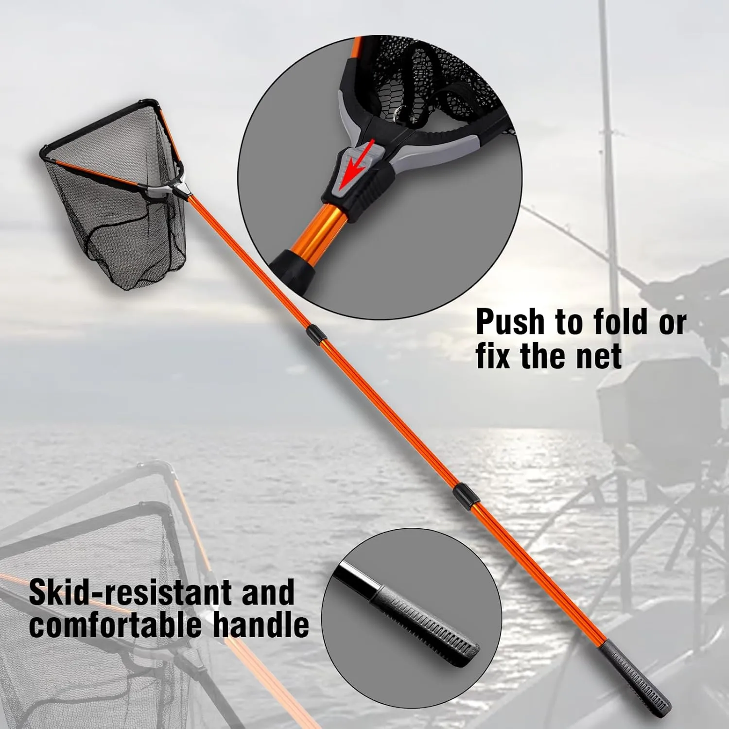Fiblink Folding Aluminum Fishing Landing Net Fish Net with Extending Telescoping Pole Handle