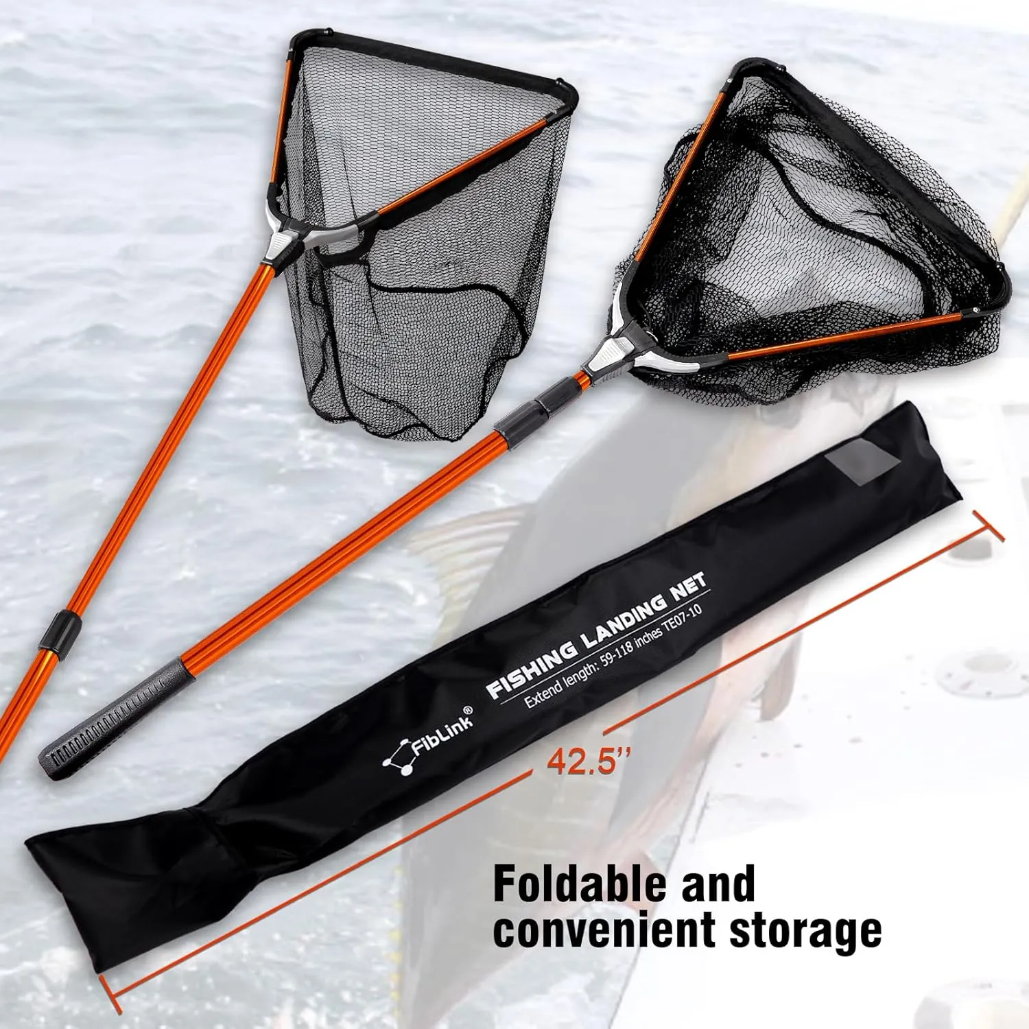 Fiblink Folding Aluminum Fishing Landing Net Fish Net with Extending Telescoping Pole Handle