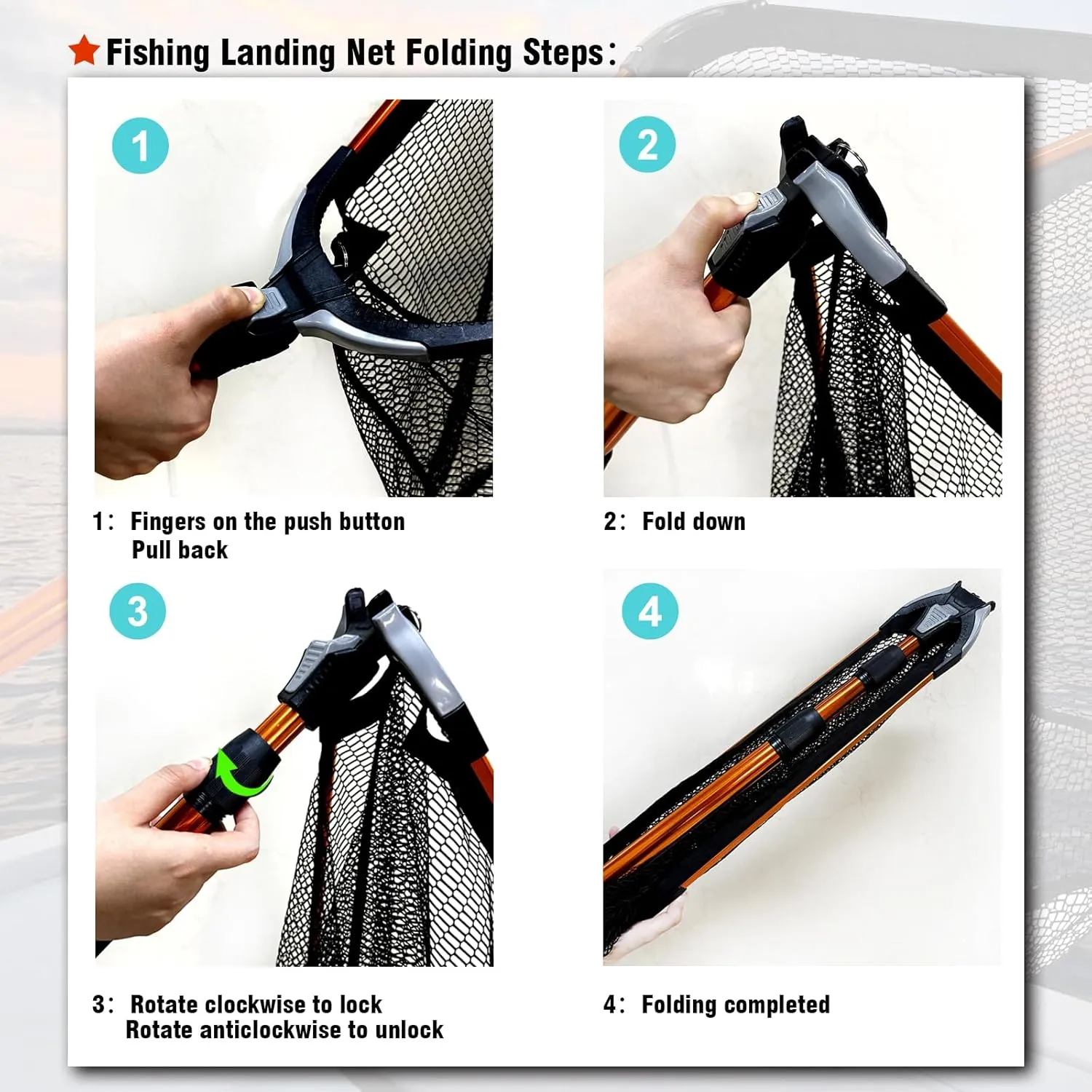 Fiblink Folding Aluminum Fishing Landing Net Fish Net with Extending Telescoping Pole Handle