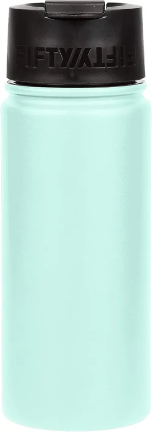 FIFTY/FIFTY 16oz, Double Wall Vacuum Insulated Café Water Bottle, Stainless Steel, Flip Cap w/ Wide Mouth, Cool Mint, 16oz/473ml