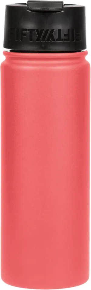 FIFTY/FIFTY 20oz, Double Wall Vacuum Insulated Café Water Bottle, Stainless Steel, Flip Cap w/ Wide Mouth, Coral, 20oz/591ml