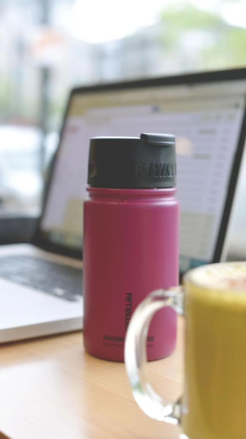 FIFTY/FIFTY 20oz, Double Wall Vacuum Insulated Café Water Bottle, Stainless Steel, Flip Cap w/ Wide Mouth, Navy, 20oz/591ml, (V20005NB0)