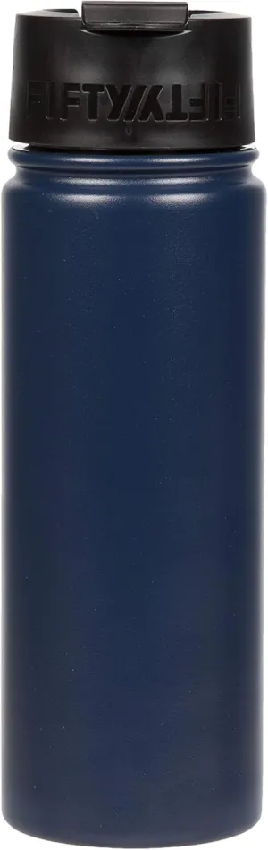 FIFTY/FIFTY 20oz, Double Wall Vacuum Insulated Café Water Bottle, Stainless Steel, Flip Cap w/ Wide Mouth, Navy, 20oz/591ml, (V20005NB0)