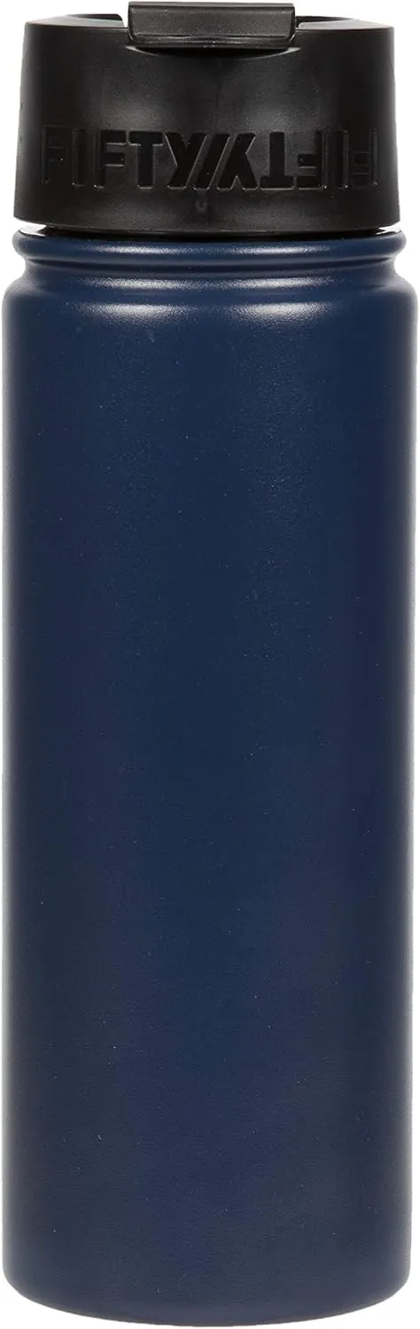 FIFTY/FIFTY 20oz, Double Wall Vacuum Insulated Café Water Bottle, Stainless Steel, Flip Cap w/ Wide Mouth, Navy, 20oz/591ml, (V20005NB0)