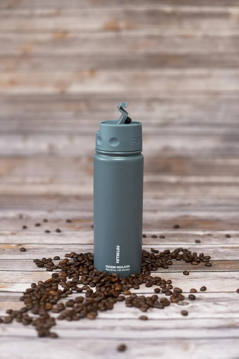 FIFTY/FIFTY 20oz, Double Wall Vacuum Insulated Café Water Bottle, Stainless Steel, Flip Cap w/ Wide Mouth, Navy, 20oz/591ml, (V20005NB0)
