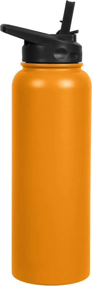 Fifty/Fifty 40oz, Double Wall Vacuum Insulated Sport Water Bottle, Stainless Steel, Straw Cap w/Wide Mouth, Solar Orange, 40oz/1.1L