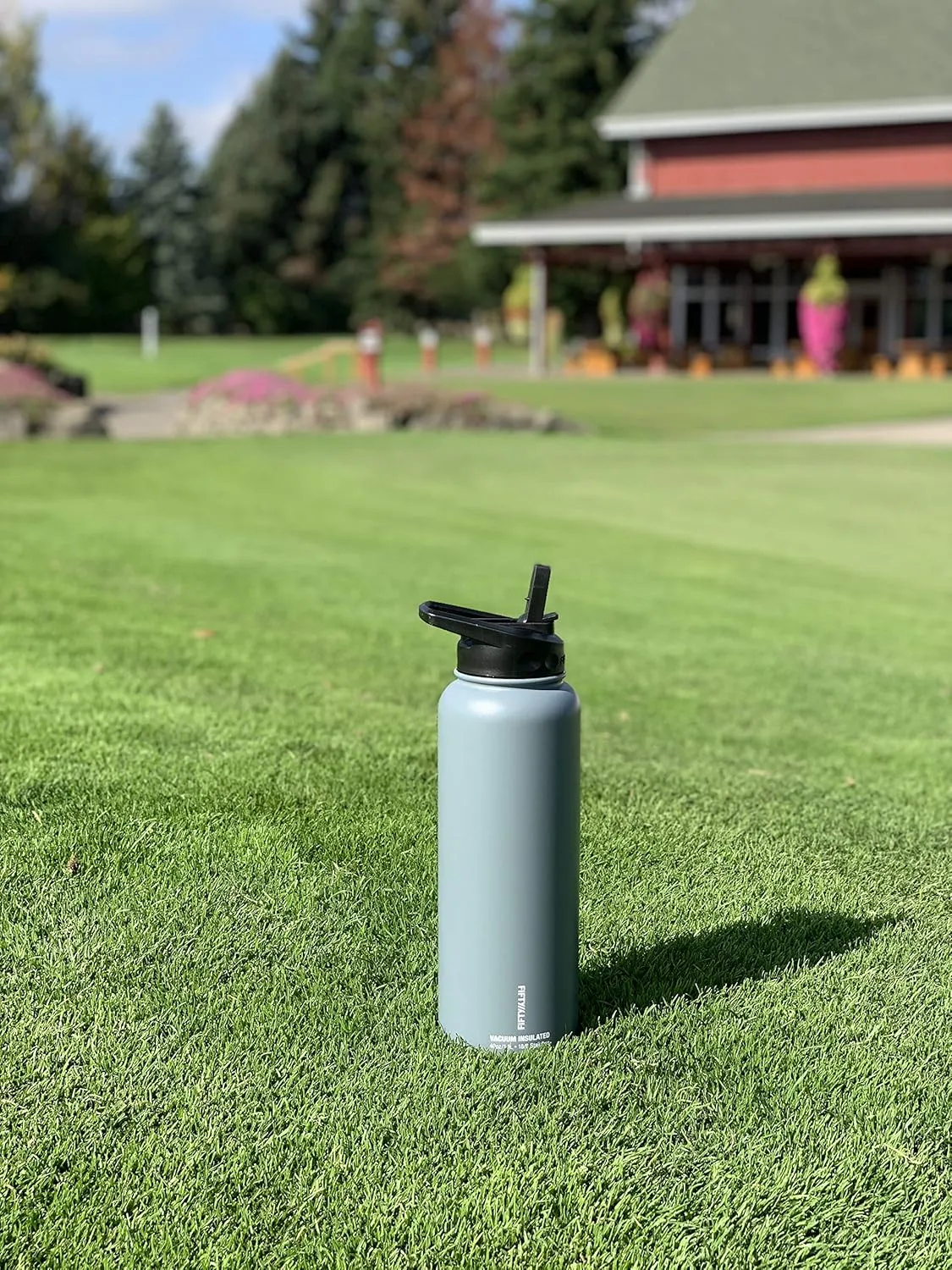 Fifty/Fifty 40oz, Double Wall Vacuum Insulated Sport Water Bottle, Stainless Steel, Straw Cap w/Wide Mouth, Solar Orange, 40oz/1.1L