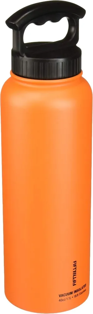 FIFTY/FIFTY Double Wall Vacuum Insulated Water Bottle, Stainless Steel, Wide Mouth with Three Finger Cap