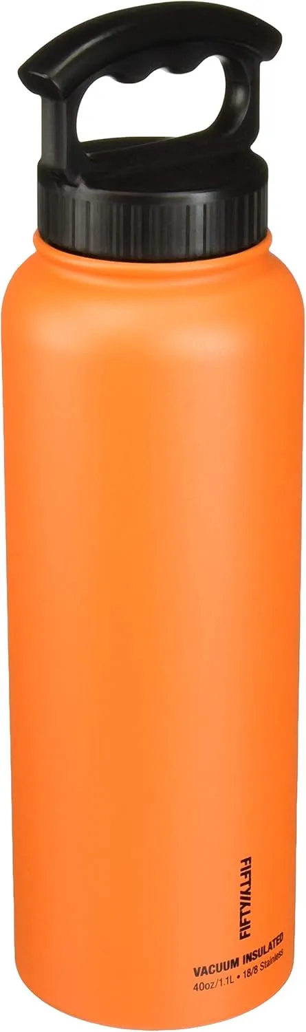 FIFTY/FIFTY Double Wall Vacuum Insulated Water Bottle, Stainless Steel, Wide Mouth with Three Finger Cap