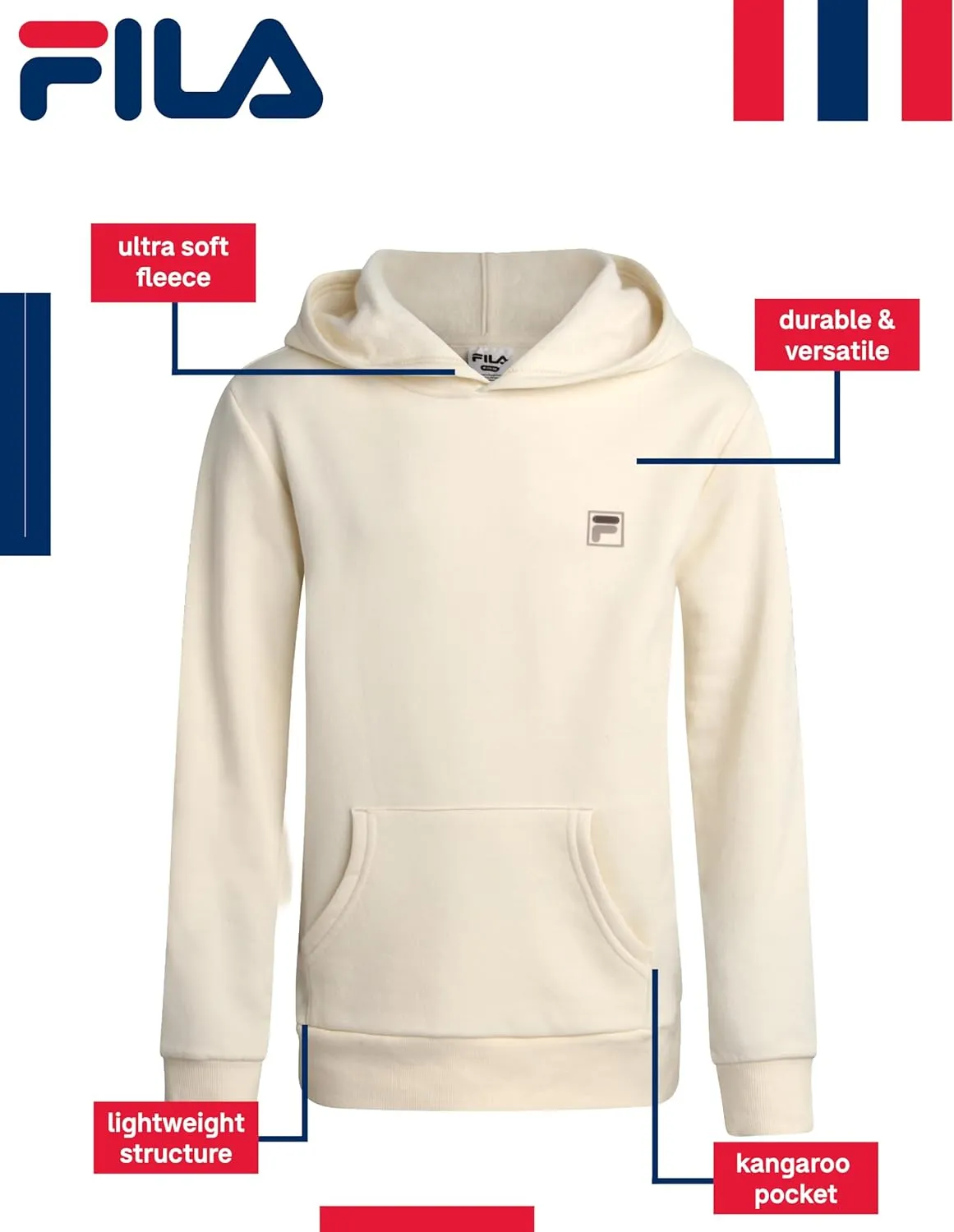 Fila Boys' Sweatshirt - Lightweight Fleece Athletic Pullover Graphic Hoodie for Boys (Sizes: 8-20)