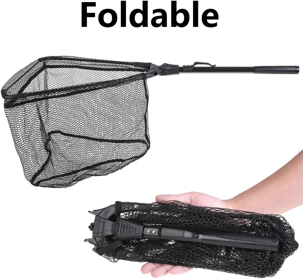 Fishing net with telescoping Aluminium Alloy Pole Floating net Fishing Accessories for Freshwater, Saltwater, Kayak, Boat, Foldable Fish Landing nets Fishing net