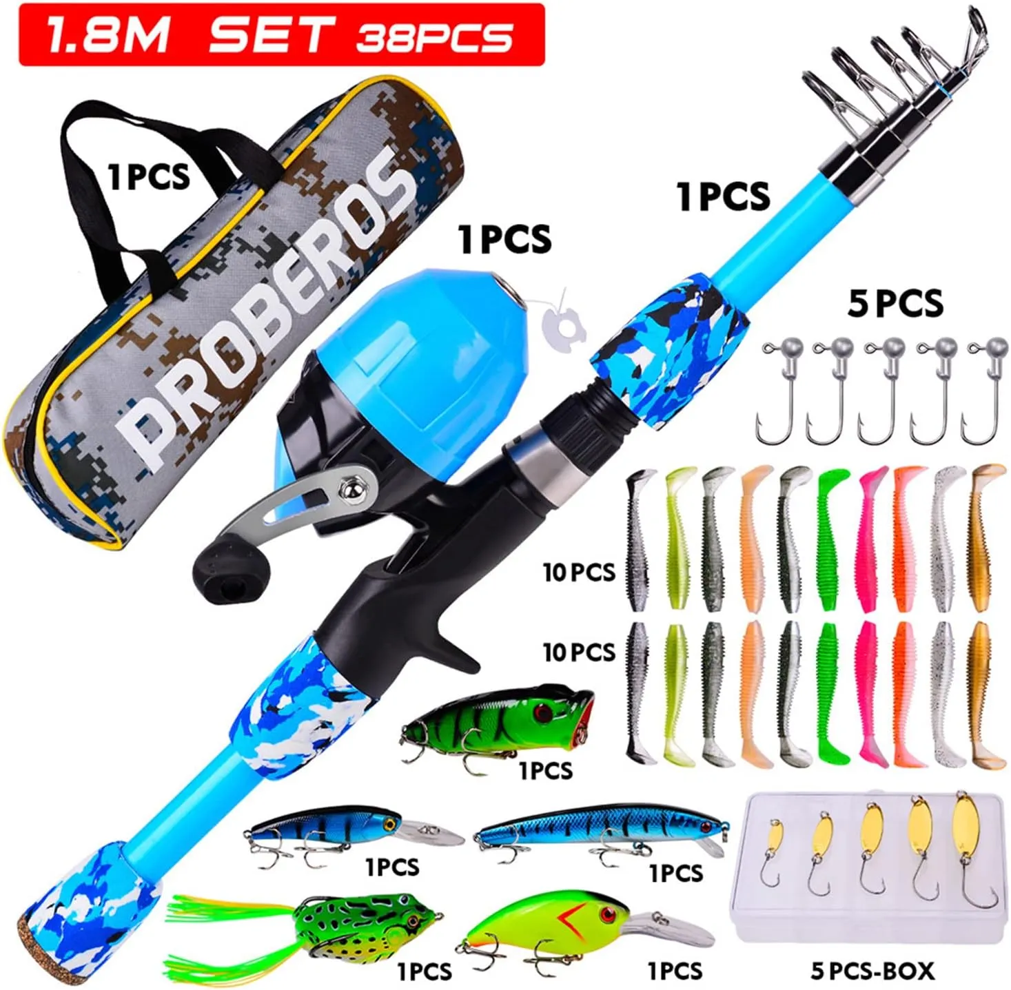Fishing Rod and Reel Combo Starter Kit, Carbon Fiber Telescopic Fishing Pole with Line Lures Tackle Hooks Carrier Bag for Adults Kids Travel Saltwater Freshwater Catfish Bass Fishing