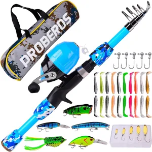 Fishing Rod and Reel Combo Starter Kit, Carbon Fiber Telescopic Fishing Pole with Line Lures Tackle Hooks Carrier Bag for Adults Kids Travel Saltwater Freshwater Catfish Bass Fishing