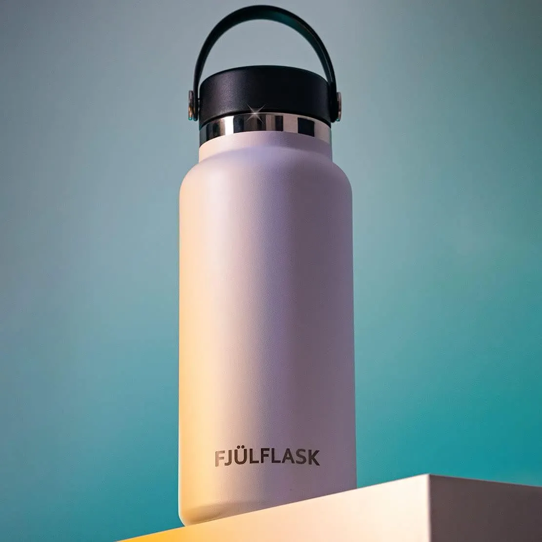 FJULflask Vacuum Insulated Water Bottle 32oz - Stainless Steel Thermo Mug - Wide Mouth Chug Lid Screw Top - Metal Canteen Keeps Hot for 12 & Cold for 24 Hours (Orange)