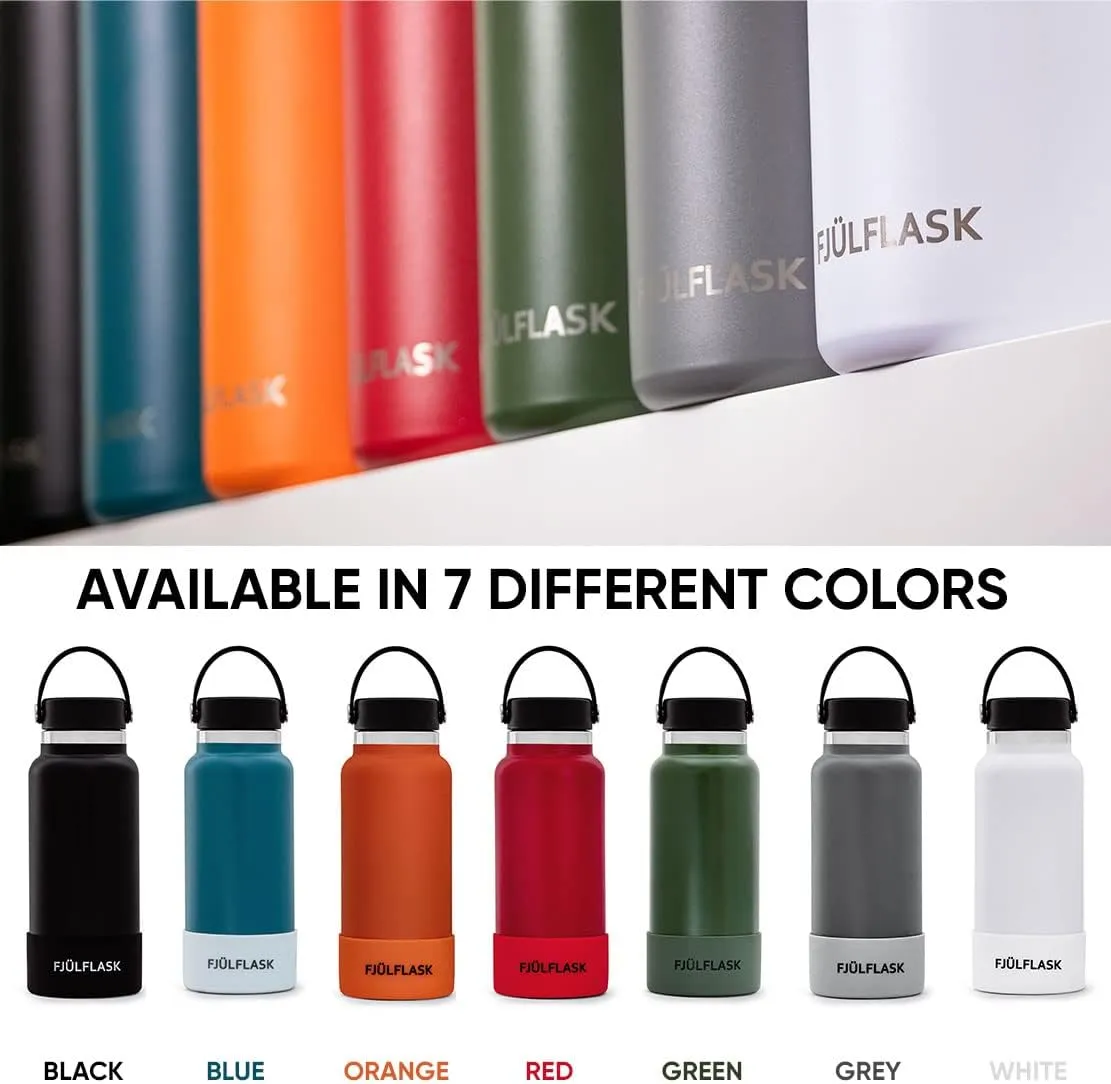 FJULflask Vacuum Insulated Water Bottle 32oz - Stainless Steel Thermo Mug - Wide Mouth Chug Lid Screw Top - Metal Canteen Keeps Hot for 12 & Cold for 24 Hours (Orange)