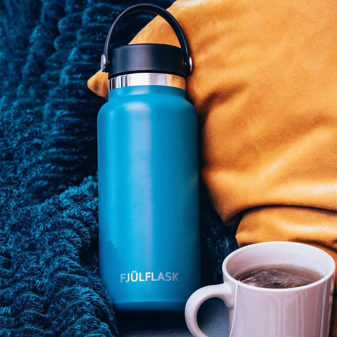 FJULflask Vacuum Insulated Water Bottle 32oz - Stainless Steel Thermo Mug - Wide Mouth Chug Lid Screw Top - Metal Canteen Keeps Hot for 12 & Cold for 24 Hours (Orange)