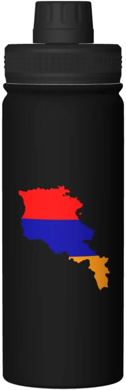 Flag Map of Armenia Water Bottle 18OZ Stainless Steel Insulated Water Bottles With Spout Lid Sports Keep Cold and Hot Water Bottle For Biking Hiking