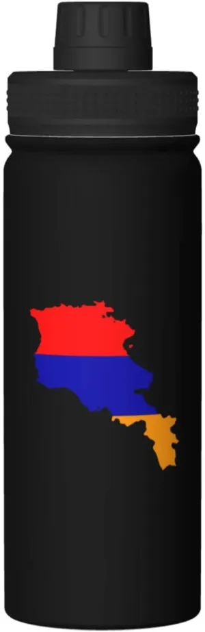 Flag Map of Armenia Water Bottle 18OZ Stainless Steel Insulated Water Bottles With Spout Lid Sports Keep Cold and Hot Water Bottle For Biking Hiking
