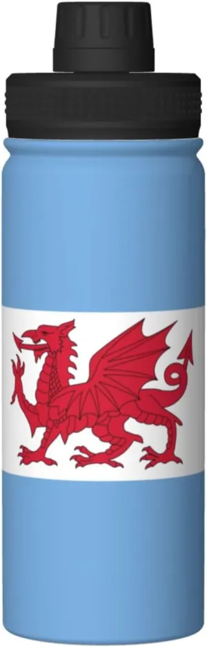 Flag of the Welsh colony in Patagonia Water Bottle Stainless Steel Insulated Water Bottle Leak-Proof Vacuum Sport Water Bottle With Spout Lid, 18 Oz Thermos, Cups