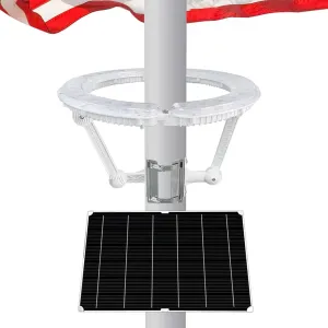 Flagpole Light Solar Powered, 32 Super-Bright LEDs Light 6400LM Large High-efficient Solar Panel with Adjustable Metal Clamps Fits 2-6'' Flag Poles, for 15 to 25 Ft In-Ground Telescoping Flag Poles