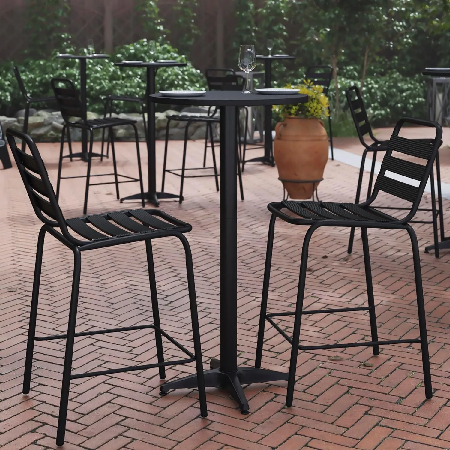 Flash Furniture Metal Bar Table - Aluminum Patio Table - Mellie 23.5"H Round Bar Height Table - Indoor/Outdoor - Black