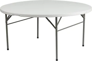 Flash Furniture Scarborough 5' Round Plastic Folding Event Table with Carrying Handle, Bi-Fold Portable Banquet Table for Indoor/Outdoor Events, White