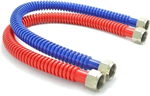 Flexible Stainless Steel Corrugated Water Heater Connector,Hot and Cold Color Coded,3/4" FIP x 3/4" FIP, 24" Length (2 Pack)