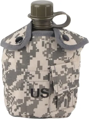 flexman Portable Lightweight Military Canteen, 1L Camouflage Kettle Water Bottle with Aluminum Lunch Box Set for Camping Hiking Climbing Fishing Travel