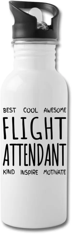 Flight Attendant Water Bottle Gifts Funny Appreciation Thank You For Men Women 20 fl oz Bottle White