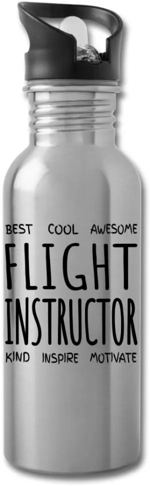 Flight Instructor Water Bottle Gifts Funny Appreciation Thank You For Men Women 20 fl oz Bottle Silver