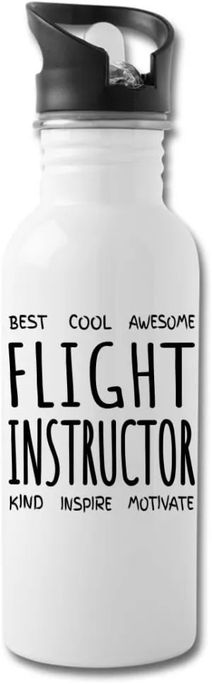Flight Instructor Water Bottle Gifts Funny Appreciation Thank You For Men Women 20 fl oz Bottle White