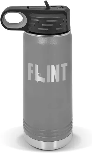 Flint Water Bottle 20 oz - Laser Engraved w/Flip Top Removable Straw - Polar Camel - Stainless - Vacuum Insulated - Drinkware - Michigan mi Dangerous