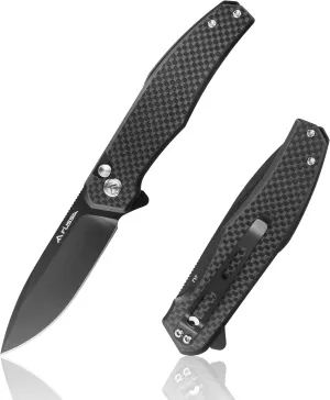 FLISSA Folding Pocket Knife, 4.5" Carbon Fiber Handle EDC Knife with D2 Steel Blade, Button Lock and Pocket Clip, Tactical Knives for Men Women, Uesd for Outdoor, Survival, Hunting and Camping