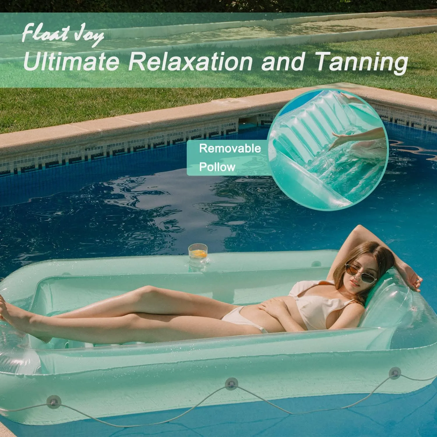 Float Joy Tanning Pool Floats Adult Inflatable Tanning Bed for Backyard Lake Floats Tanning Pool Lounger Sunbathing Pool
