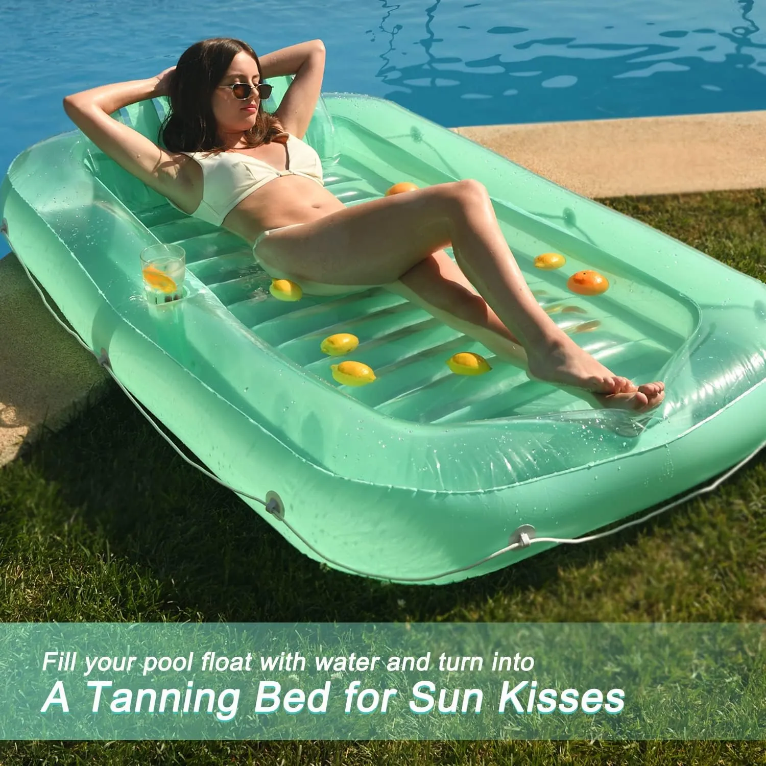 Float Joy Tanning Pool Floats Adult Inflatable Tanning Bed for Backyard Lake Floats Tanning Pool Lounger Sunbathing Pool