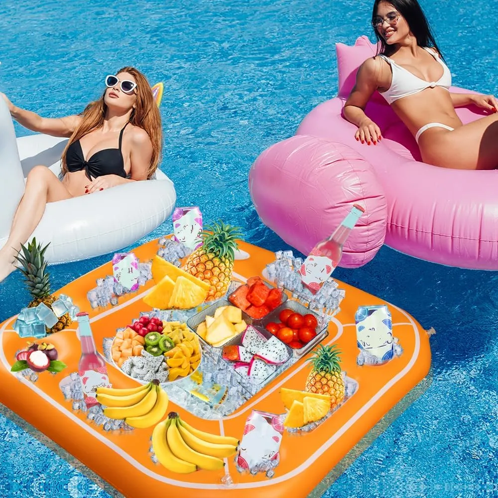 Floating Table for Pool Game with Waterproof Playing Cards, Inflatable Pool Party Tray Float for Drink Snack Holder, Floating Card Game Table, Pool Accessories for Hot Tub, Beach Summer Parties White