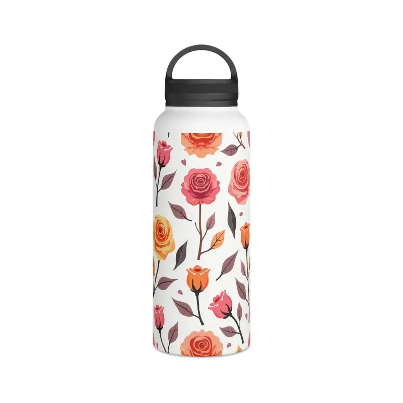 Floral Rose Handle Lid Stainless Steel Water Bottle