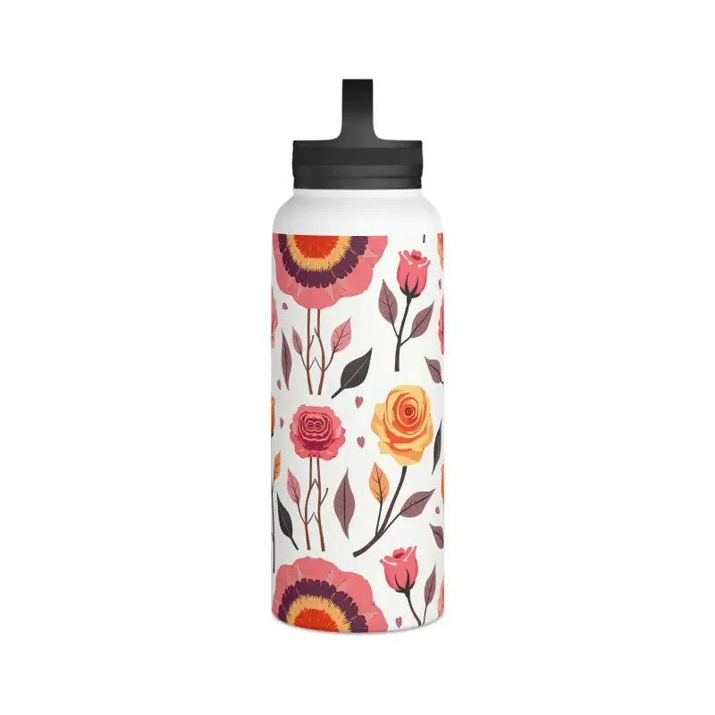 Floral Rose Handle Lid Stainless Steel Water Bottle