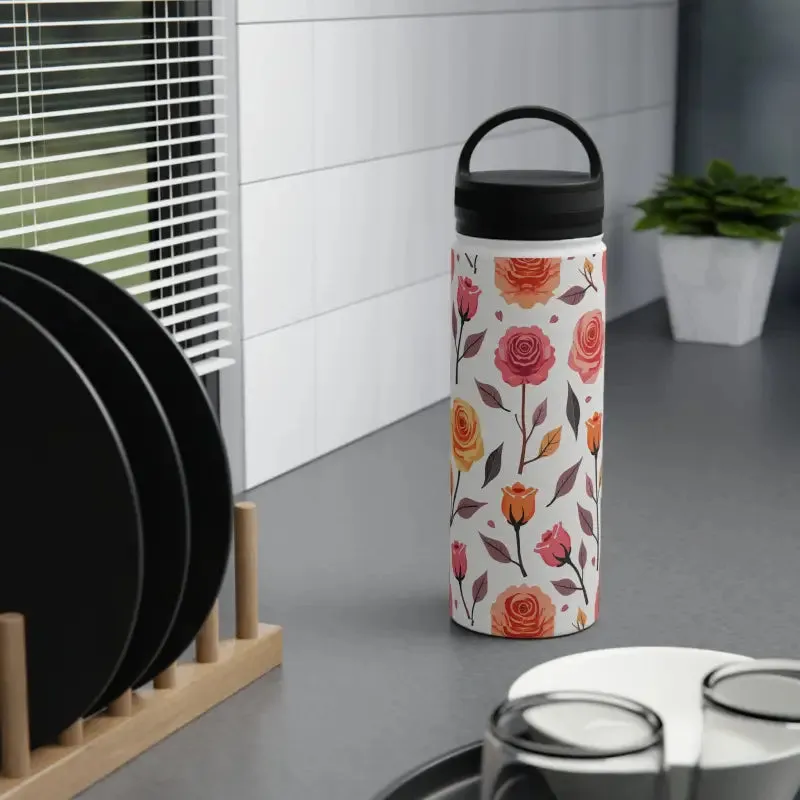 Floral Rose Handle Lid Stainless Steel Water Bottle