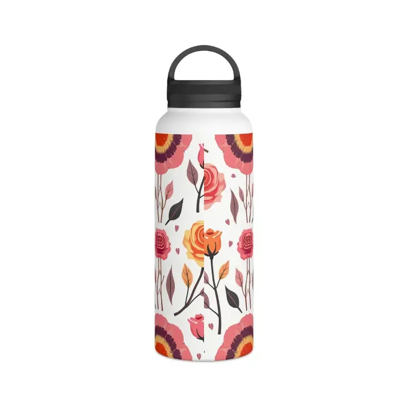 Floral Rose Handle Lid Stainless Steel Water Bottle