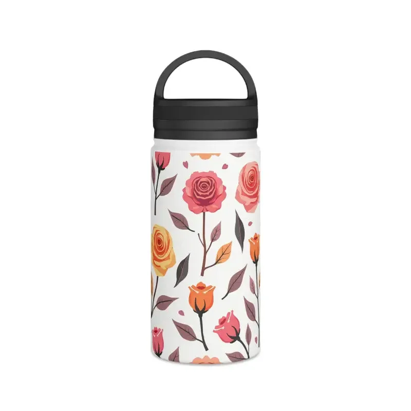 Floral Rose Handle Lid Stainless Steel Water Bottle