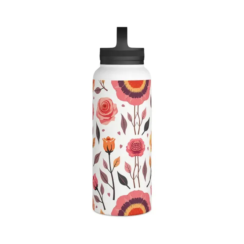 Floral Rose Handle Lid Stainless Steel Water Bottle
