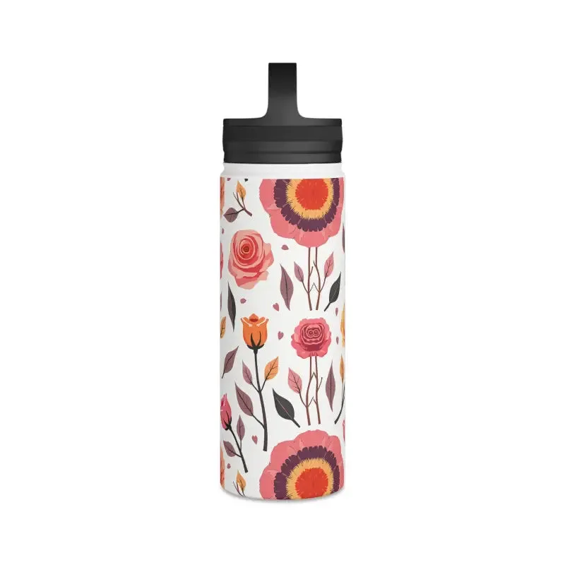 Floral Rose Handle Lid Stainless Steel Water Bottle
