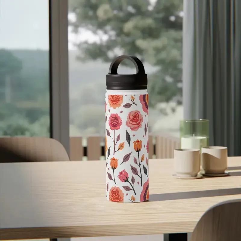 Floral Rose Handle Lid Stainless Steel Water Bottle