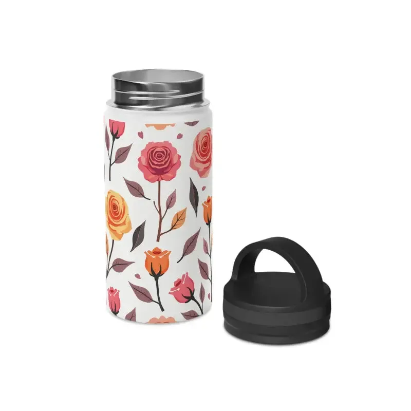 Floral Rose Handle Lid Stainless Steel Water Bottle