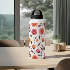 Floral Rose Handle Lid Stainless Steel Water Bottle