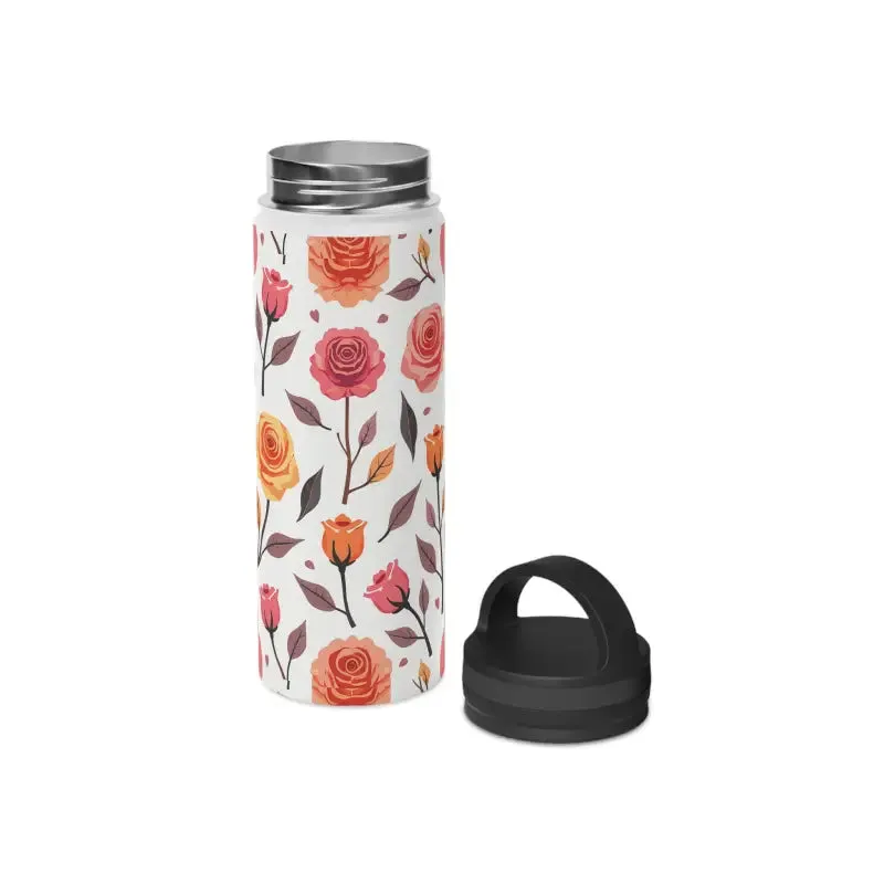 Floral Rose Handle Lid Stainless Steel Water Bottle