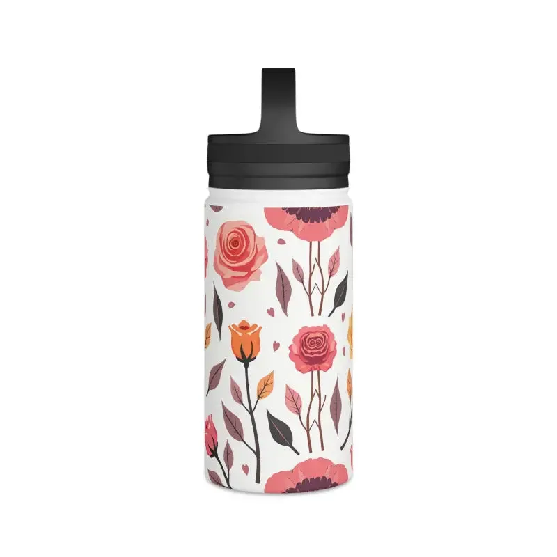 Floral Rose Handle Lid Stainless Steel Water Bottle