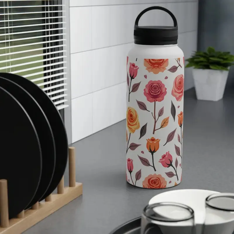 Floral Rose Handle Lid Stainless Steel Water Bottle